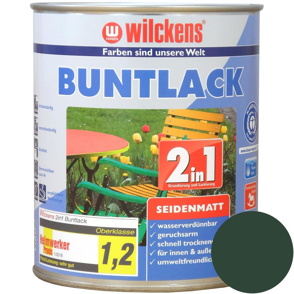 Wilckens Buntlack 2in1 seidenmatt, Moosgrün (RAL 6005), 750 ml