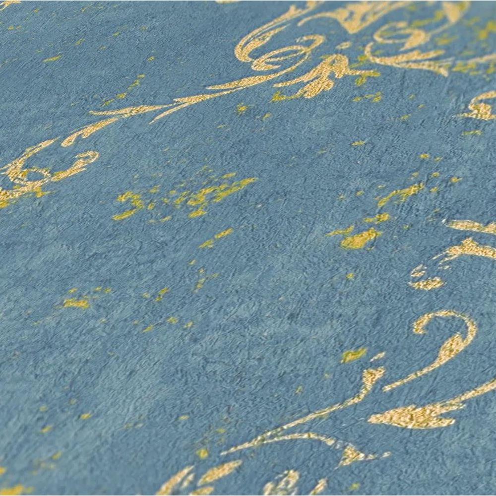 A.S. Création Tapete Luxury Damask Mustertapete edles Blau mit goldenen Ornamenten
