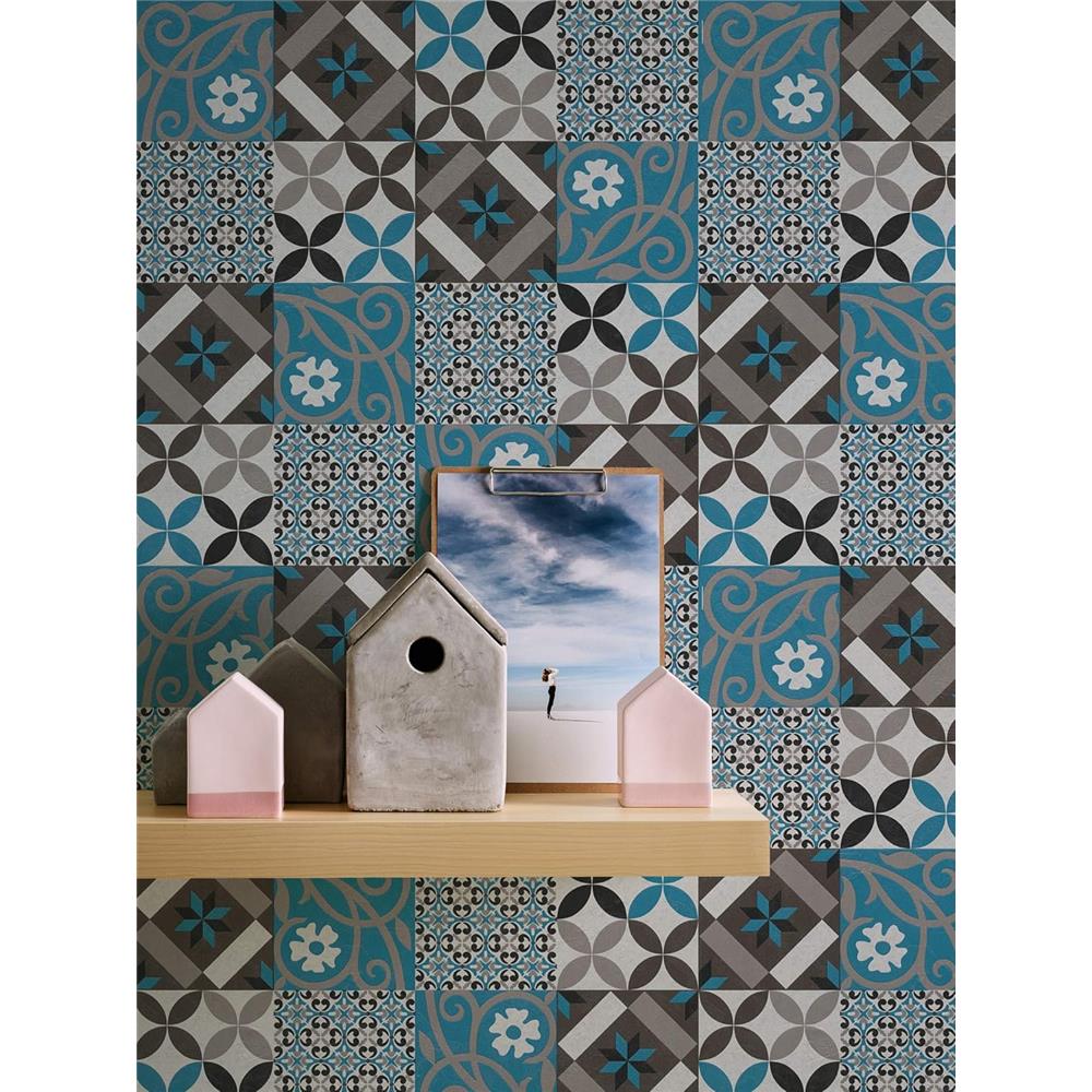 A.S. Création New Life Mosaik-Fliesentapete Blau Anthrazit Vliestapete