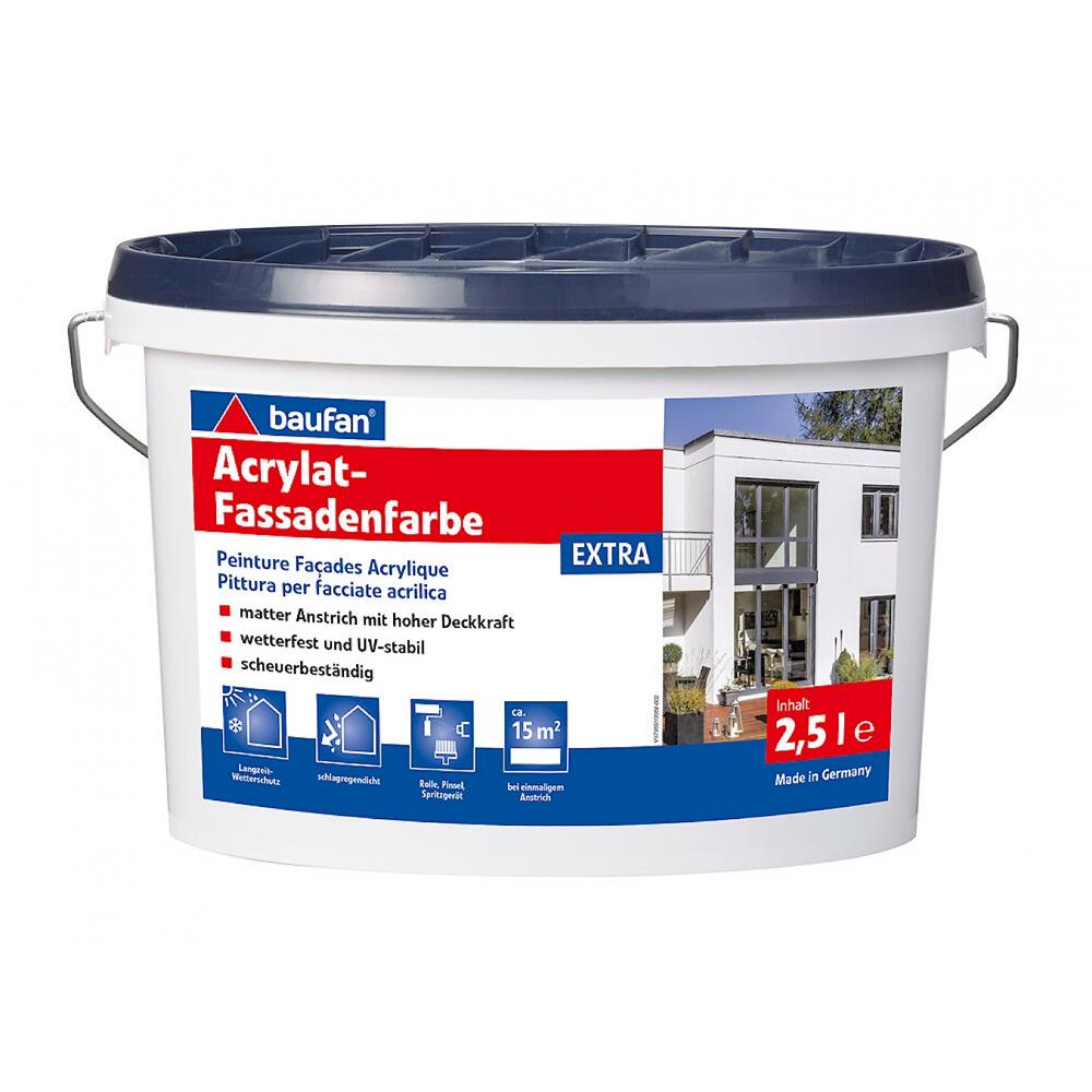 baufan Acrylat-Fassadenfarbe EXTRA 2,5 l Wandfarbe Fassadenfarbe Weiß