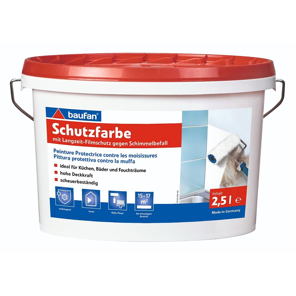 baufan Schutzfarbe 2,5 L mit Langzeit-Schutzfilm für schimmelgefährdete Oberflächen innen