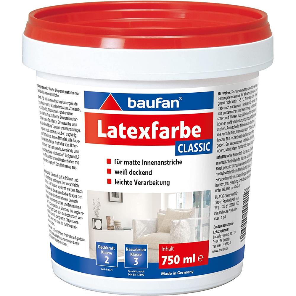 baufan Latexfarbe classic, weiß, 750 ml - Biozidprodukt - vorsichtig verwenden!