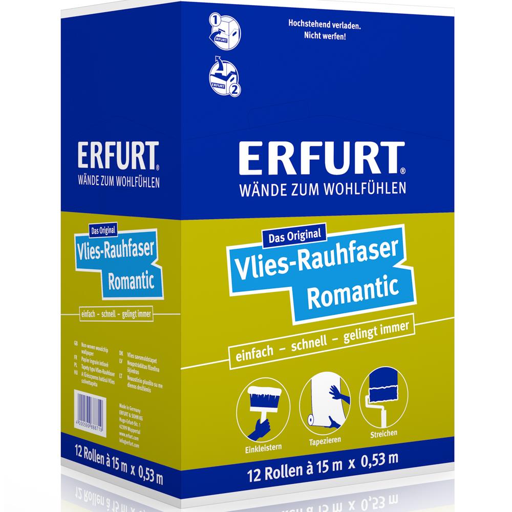 ERFURT Vlies-Rauhfasertapete ROMANTIC Vliestapete 15 x 0,53 m - 12 Rollen