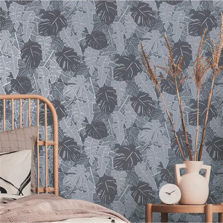 Livingwalls Palmentapete Grau Anthrazit Silber Dschungeltapete Vliestapete