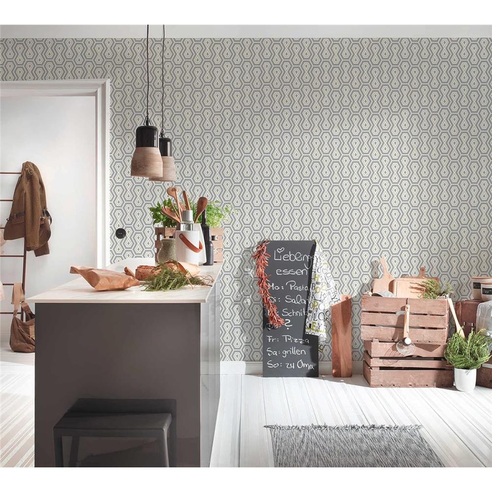 Architects Paper Mustertapete Jungle Chic Retrotapete gold grau weiß matt