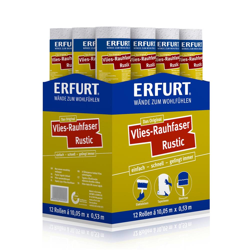 12 Rollen ERFURT Vlies-Rauhfasertapete RUSTIC, 10,05 m x 0,53 m, Vliestapete