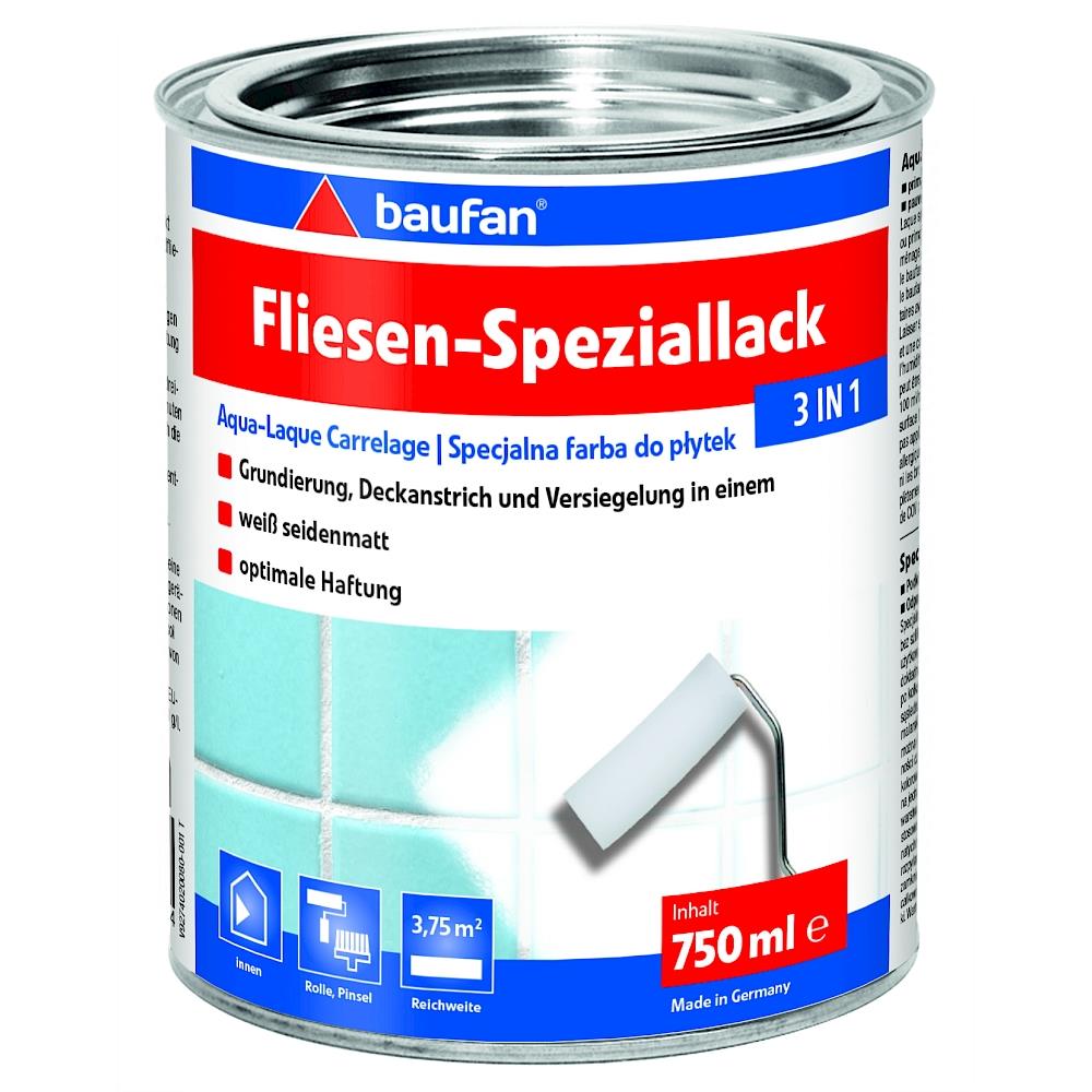 baufan Fliesen Speziallack 3in1 750ml Fliesenlack weiß seidenmatt Lack