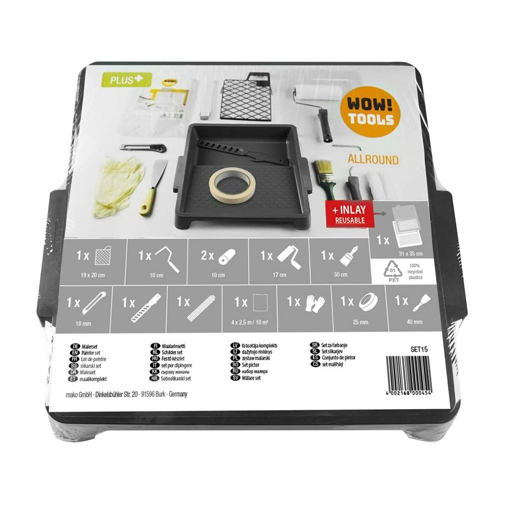 Maler-Kit 15tlg Malerset Farbwalze Farbwanne Pinsel Handschuhe