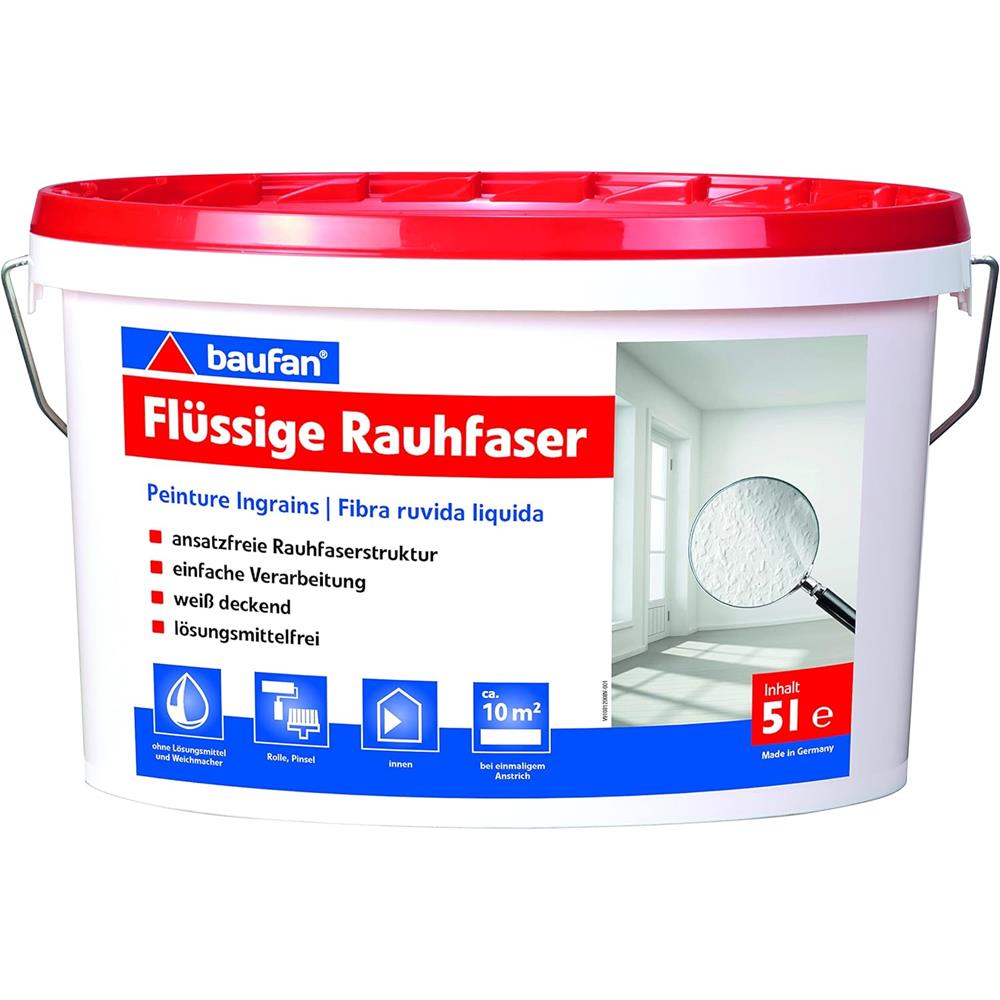 baufan Flüssige Rauhfaser 5 L Struktur-Dispersionsfarbe Innenfarbe