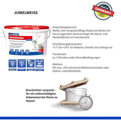 baufan Juwelweiss 5 L Premium weiße Wandfarbe Matt Innenfarbe hochdeckend