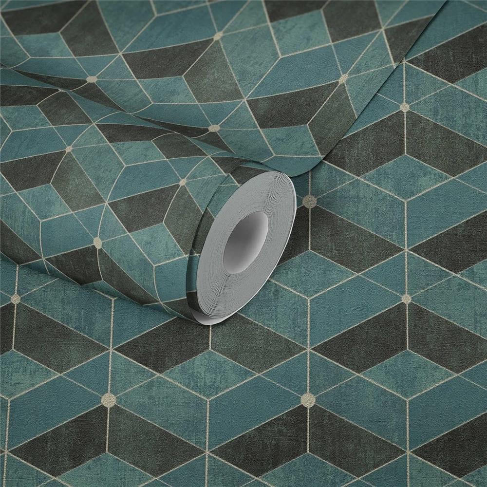 Livingwalls 3D Optik Tapete Dunkelgrün Mustertapete Vliestapete