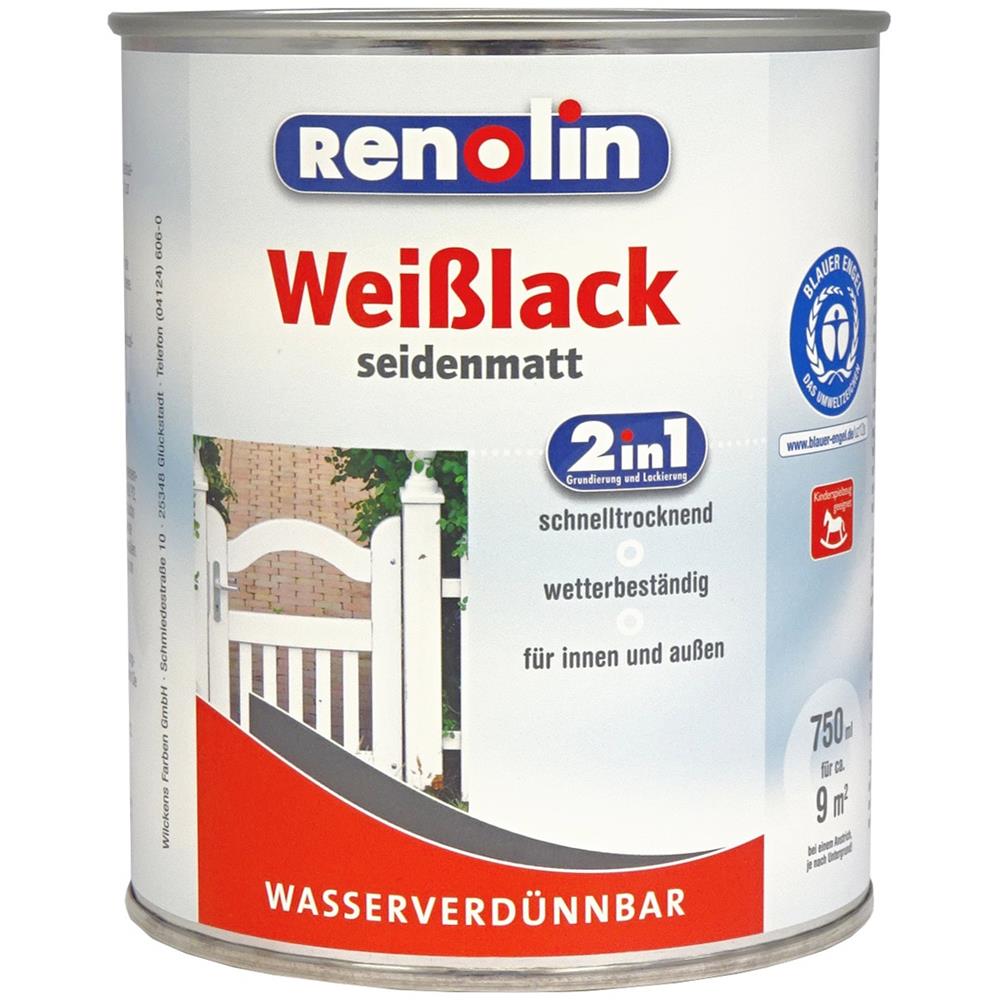 Wilckens Renolin Weißlack 2in1 seidenmatt, für Innen und Außen, 750 ml