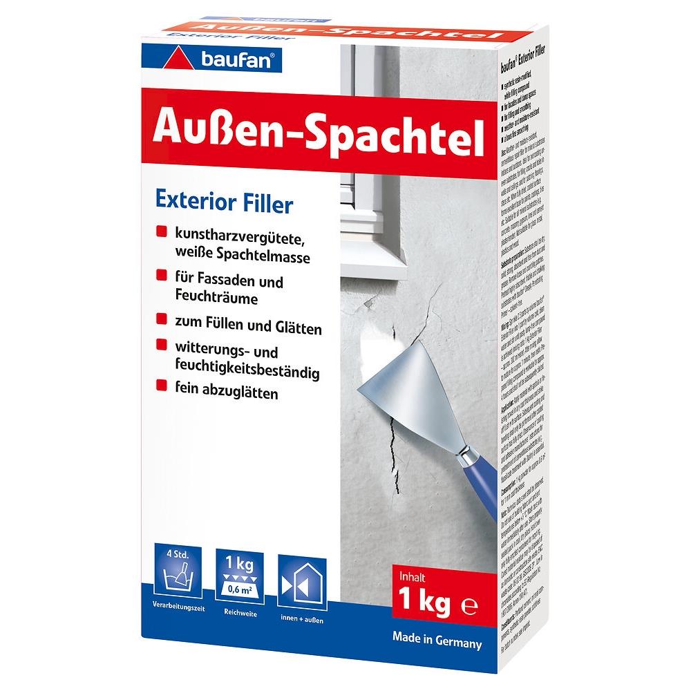 baufan Aussenspachtel 1kg kunstharzvergütete weiße Spachtelmasse Füllmasse