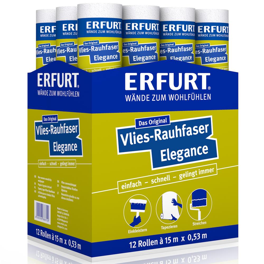 ERFURT Vlies-Rauhfasertapete ELEGANCE Vliestapete 15 x 0,53 m - 12 Rollen