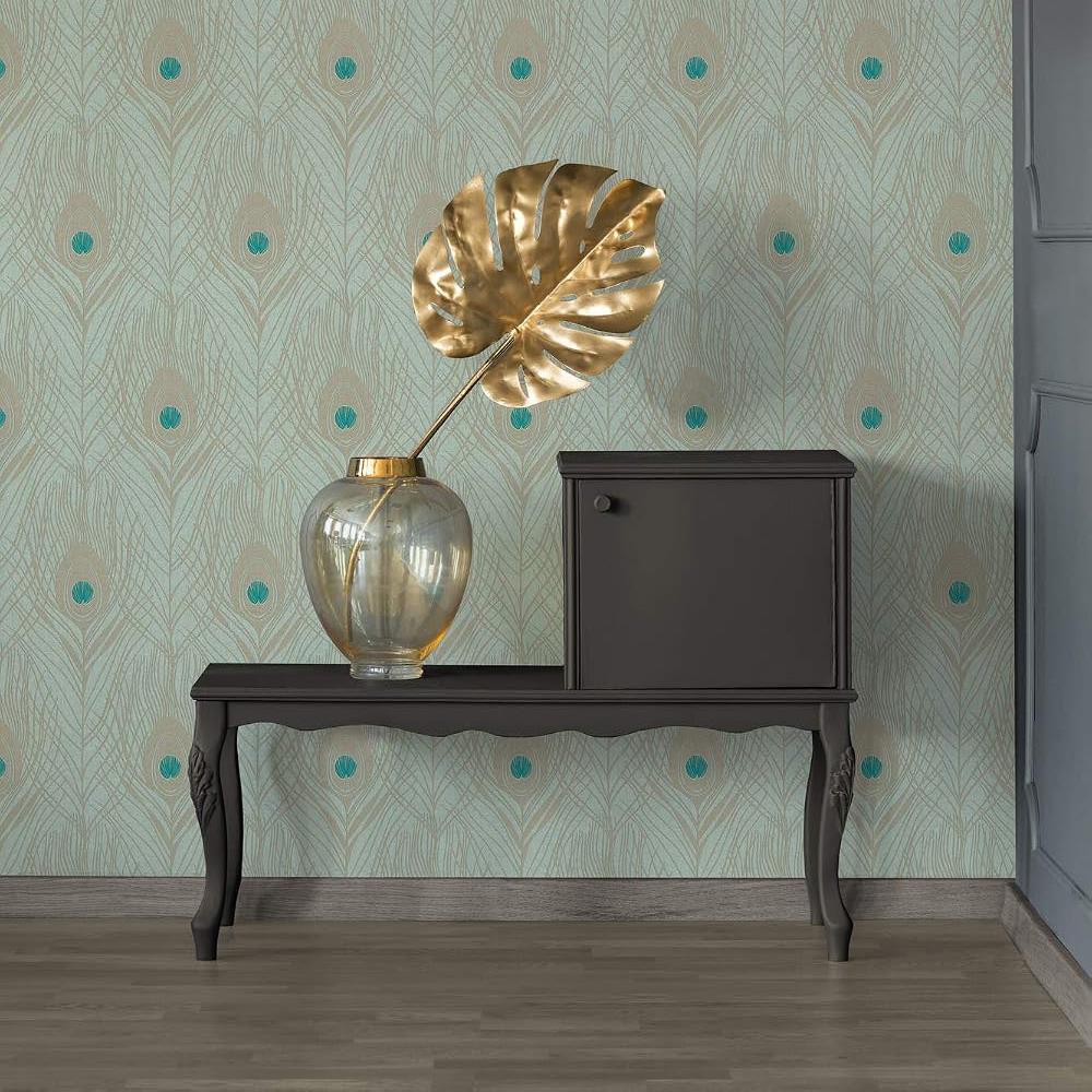 Architects Paper Vliestapete Absolutely Chic Tapete mit Pfauenfeder Metallic Blau Grün