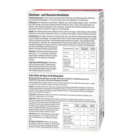 baufan Glasfaser- und Renoviervlieskleber 500 g Kleber für schwere Wandbeläge