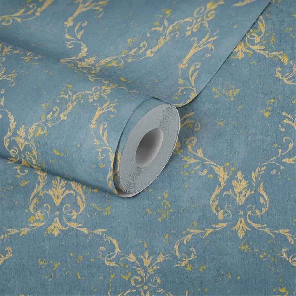 A.S. Création Tapete Luxury Damask Mustertapete edles Blau mit goldenen Ornamenten