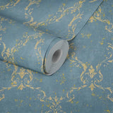 A.S. Création Tapete Luxury Damask Mustertapete edles Blau mit goldenen Ornamenten