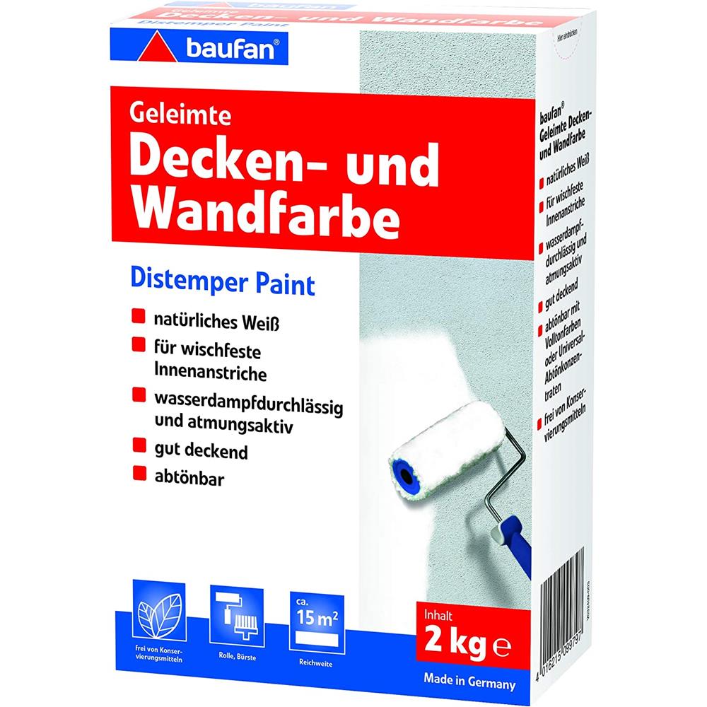 Baufan geleimte Öko Decken-/Wandfarbe für Innen Weiß 2 kg