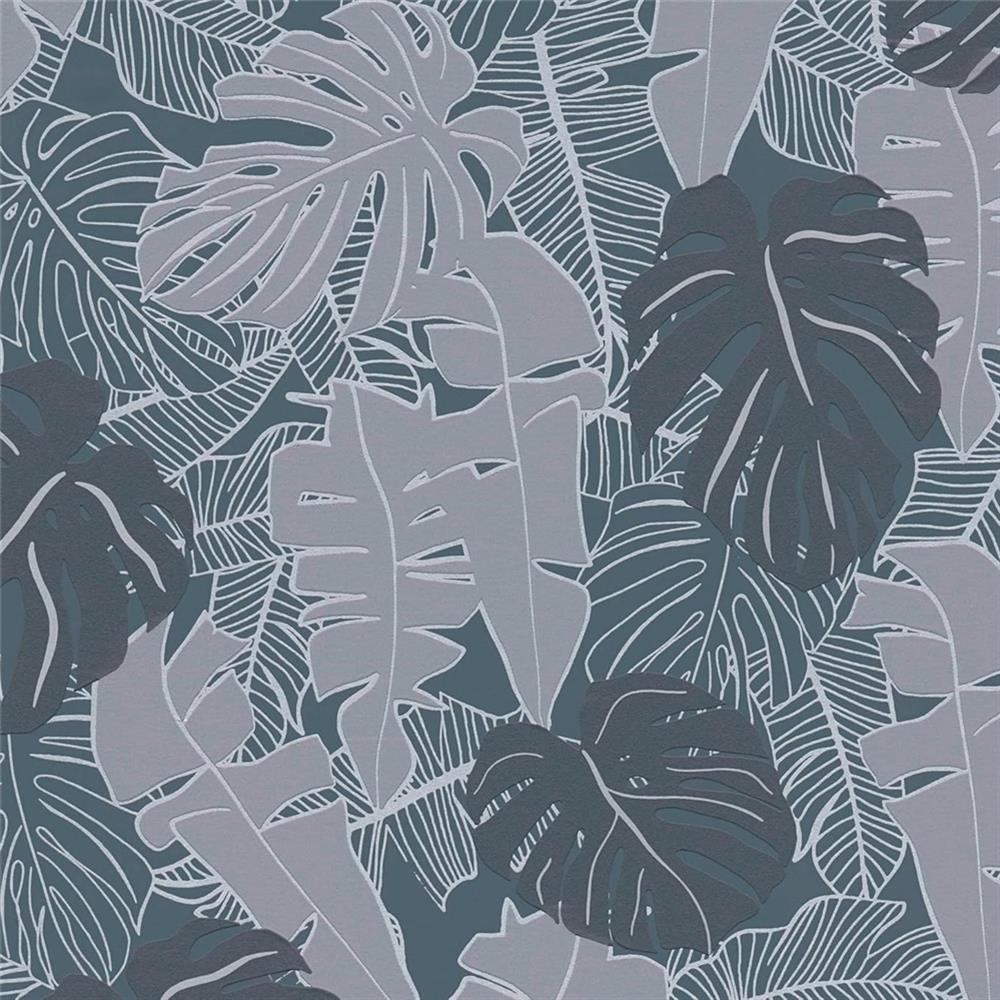 Livingwalls Palmentapete Grau Anthrazit Silber Dschungeltapete Vliestapete