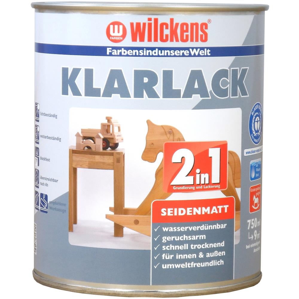 Wilckens Klarlack 2in1 seidenmatt 750 ml geeignet für Kinderspielzeug Innen- und Außenbereich