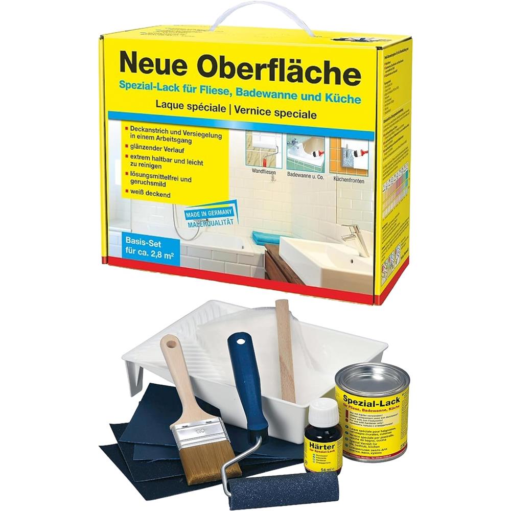 Baufan Neue Oberfläche Speziallack Set Profi-Renoviersystem für Badewannen, Duschbecken & Fliesen