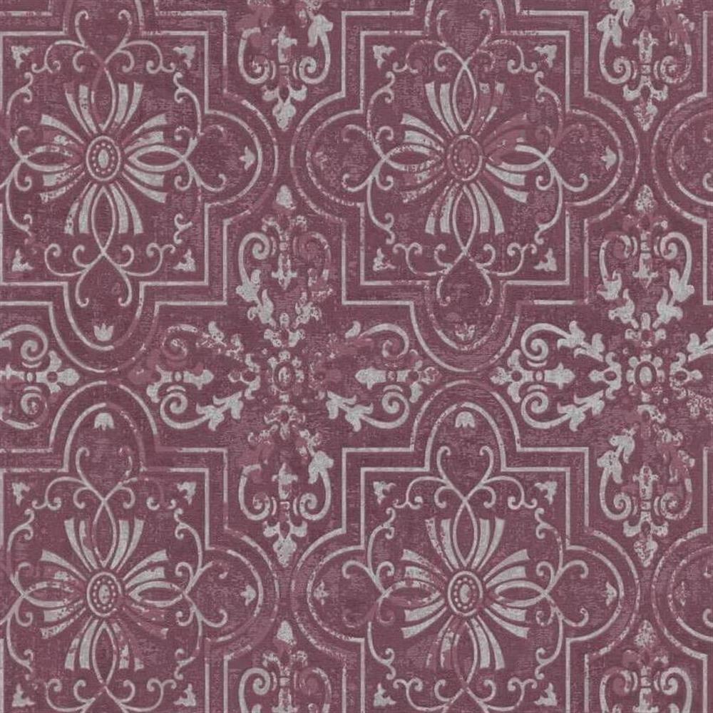 Erismann Vliestapete "Vintage" Violett, Silber mit Ornamentmuster und Glanzschimmer